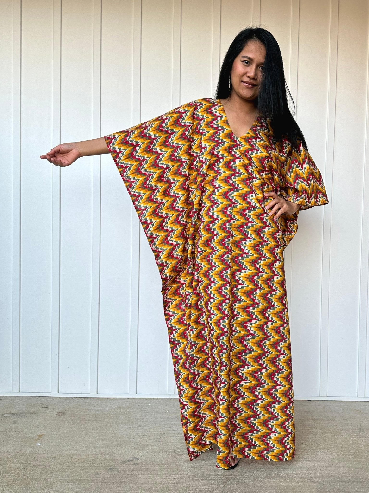 MALA handworks  56 Evelyn Kaftan in Yellow and Abstract Pattern