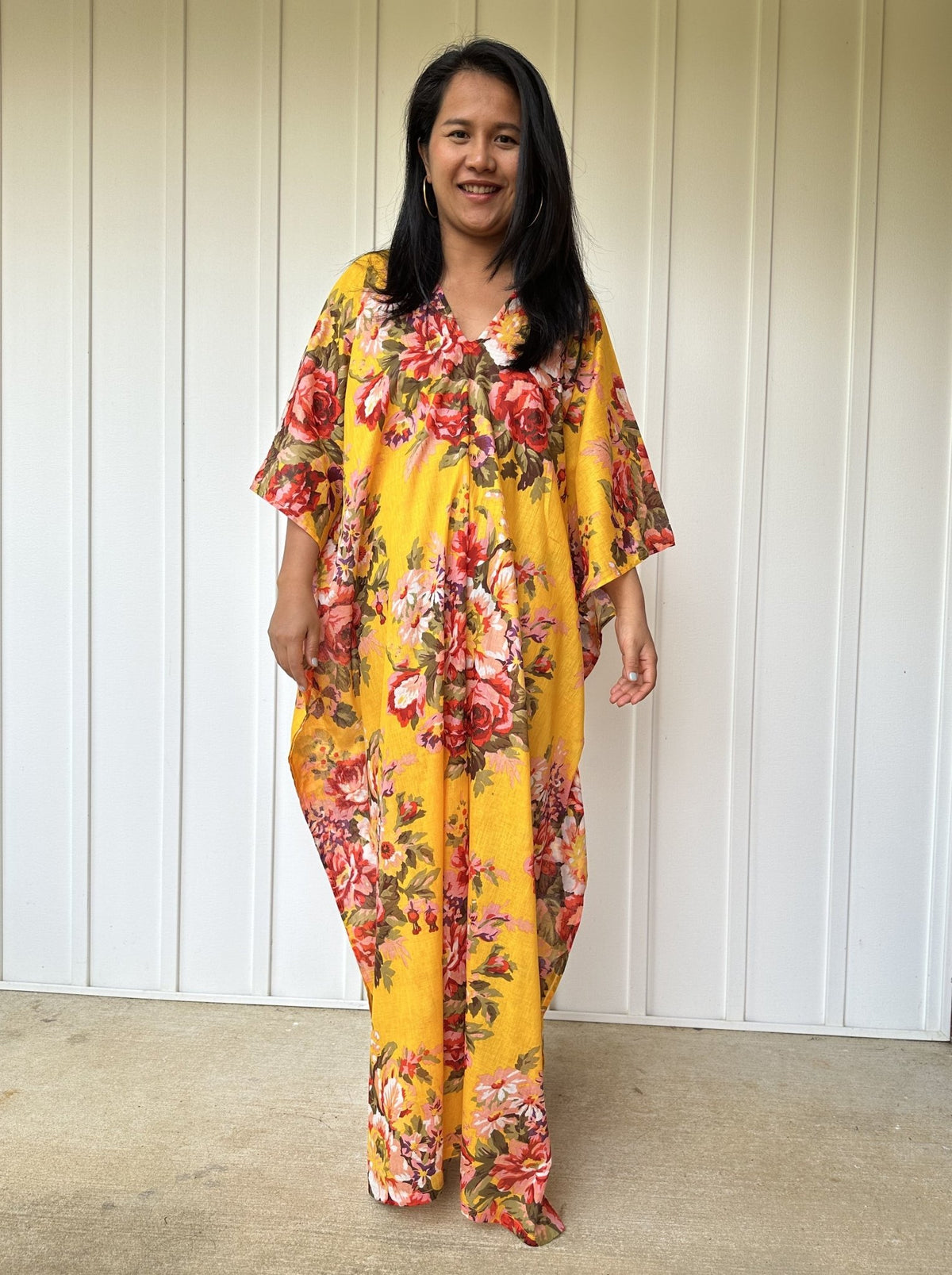 MALA handworks  56 Evelyn Kaftan in Yellow and Floral Pattern