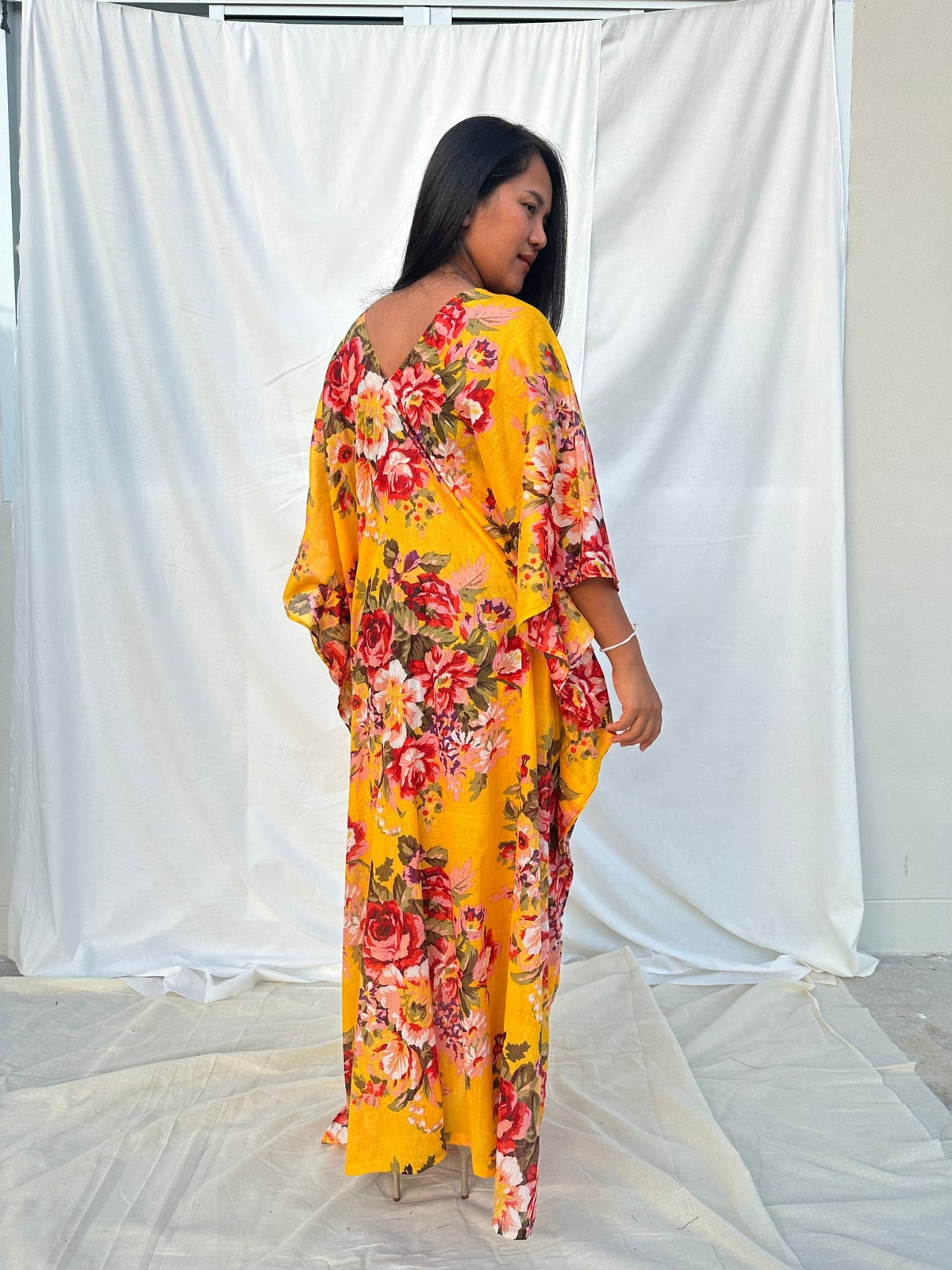 MALA handworks  56 Evelyn Kaftan in Yellow and Floral Pattern
