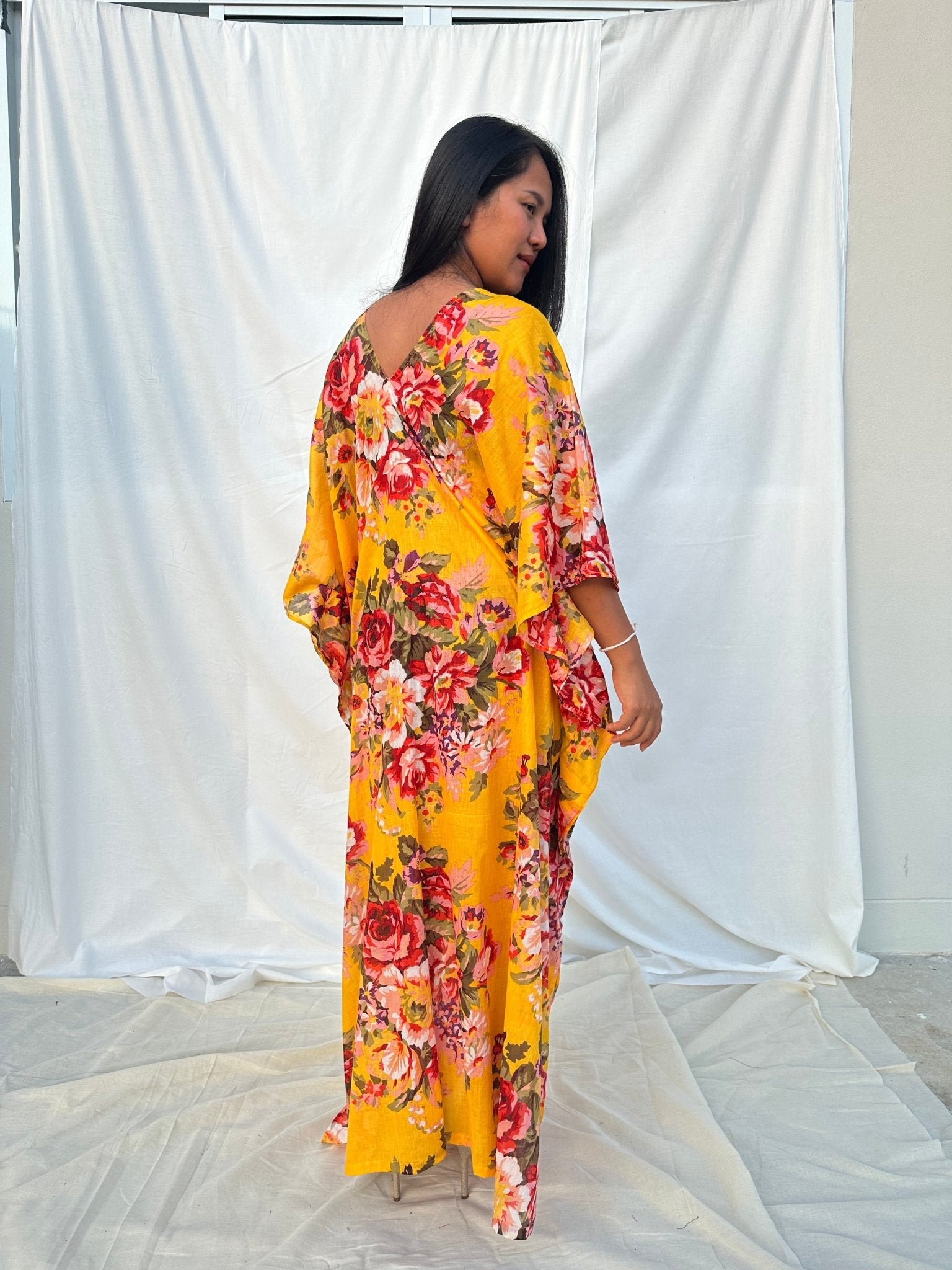 MALA handworks  56 Evelyn Kaftan in Yellow and Floral Pattern