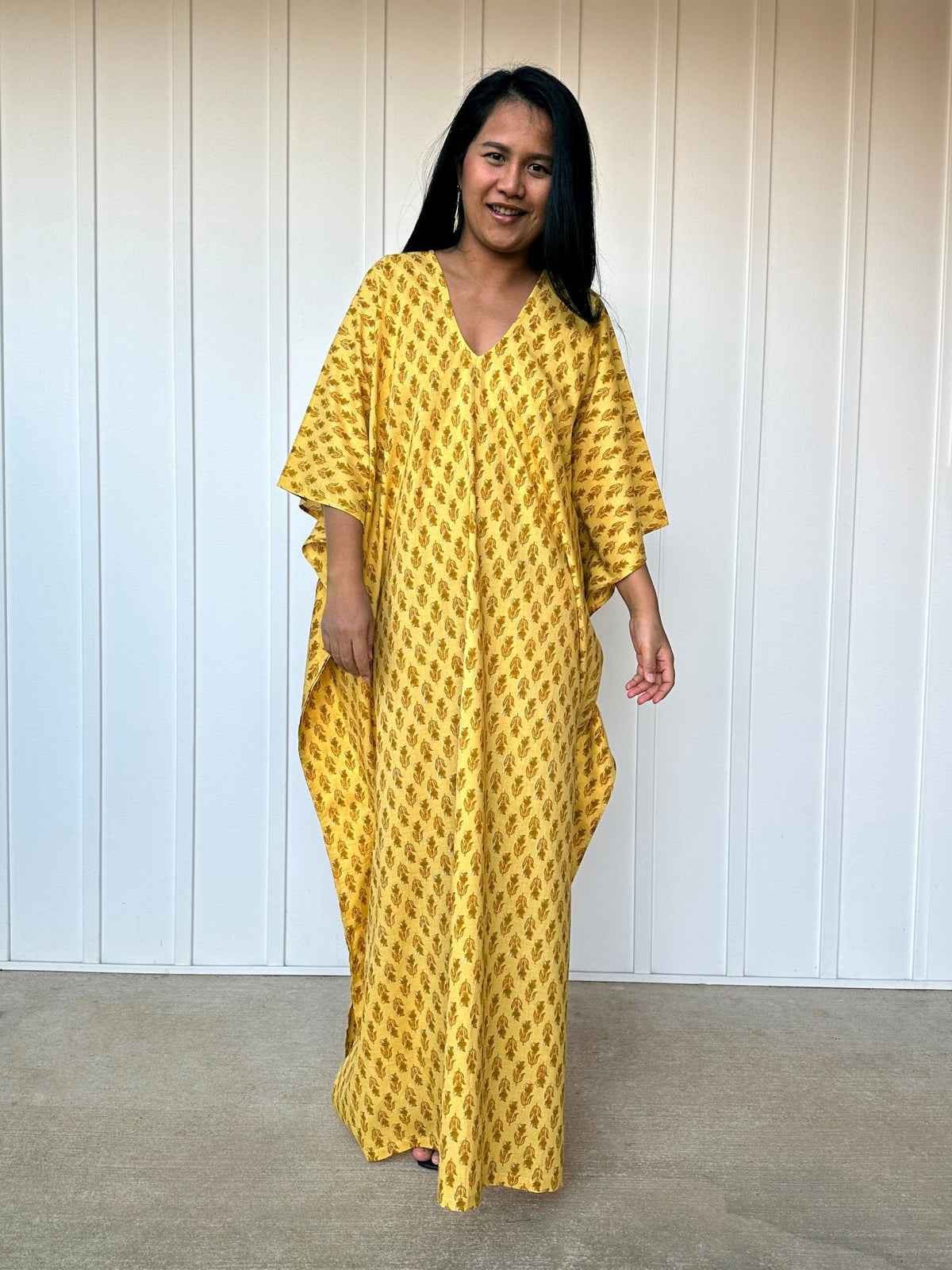 MALA handworks  56 Evelyn Kaftan in Yellow and Floral Pattern