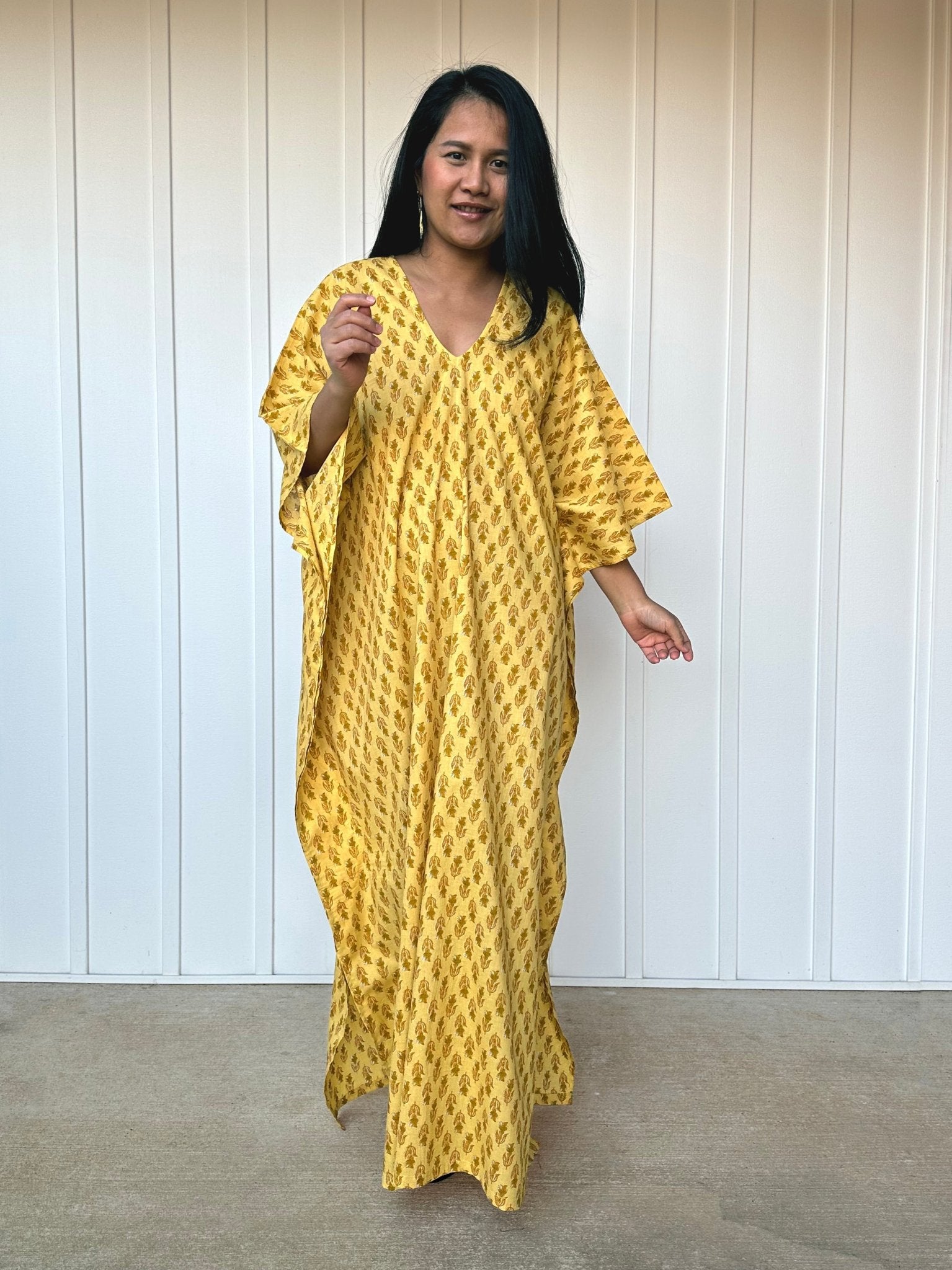 MALA handworks  56 Evelyn Kaftan in Yellow and Floral Pattern