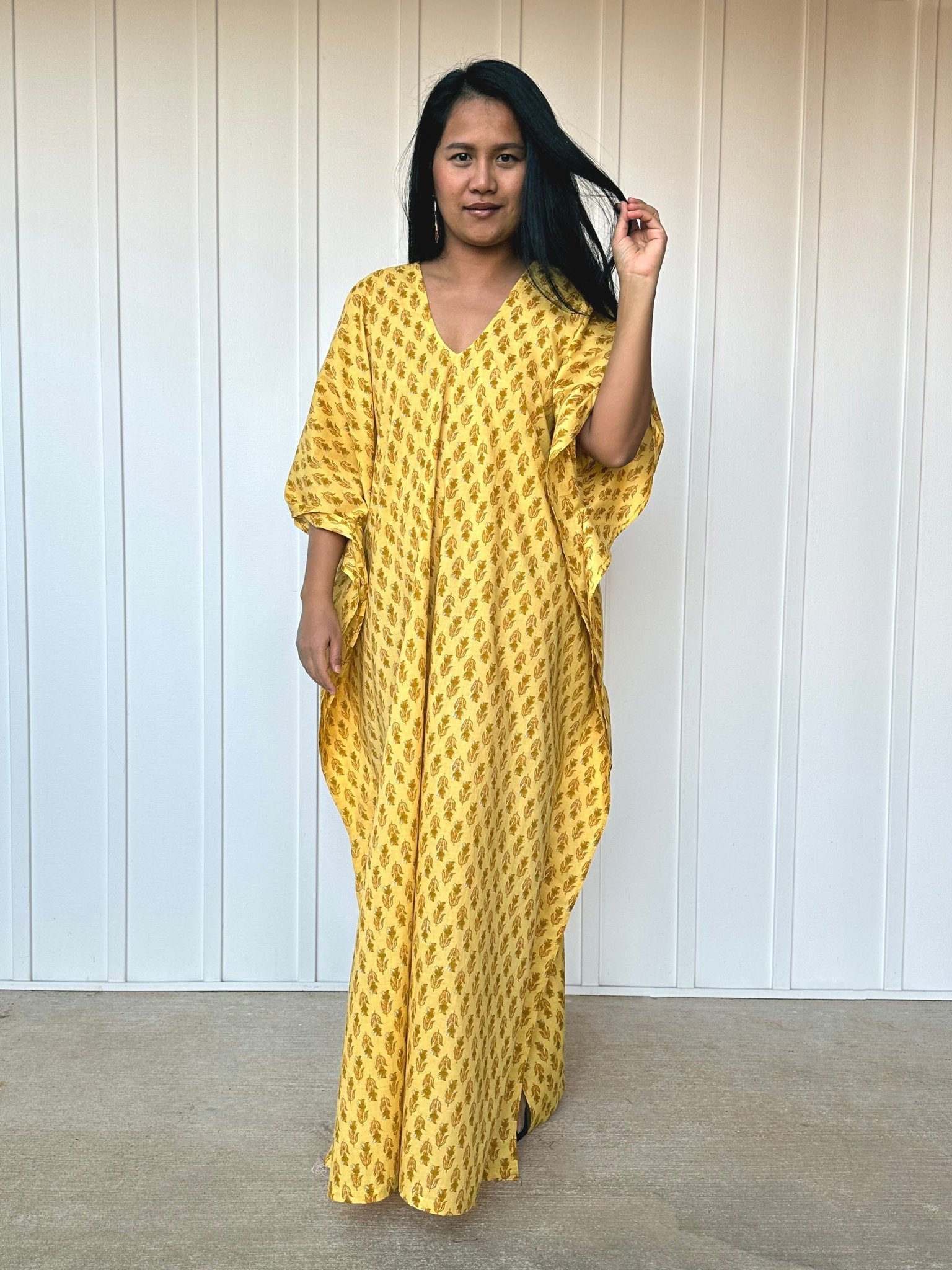 MALA handworks  56 Evelyn Kaftan in Yellow and Floral Pattern