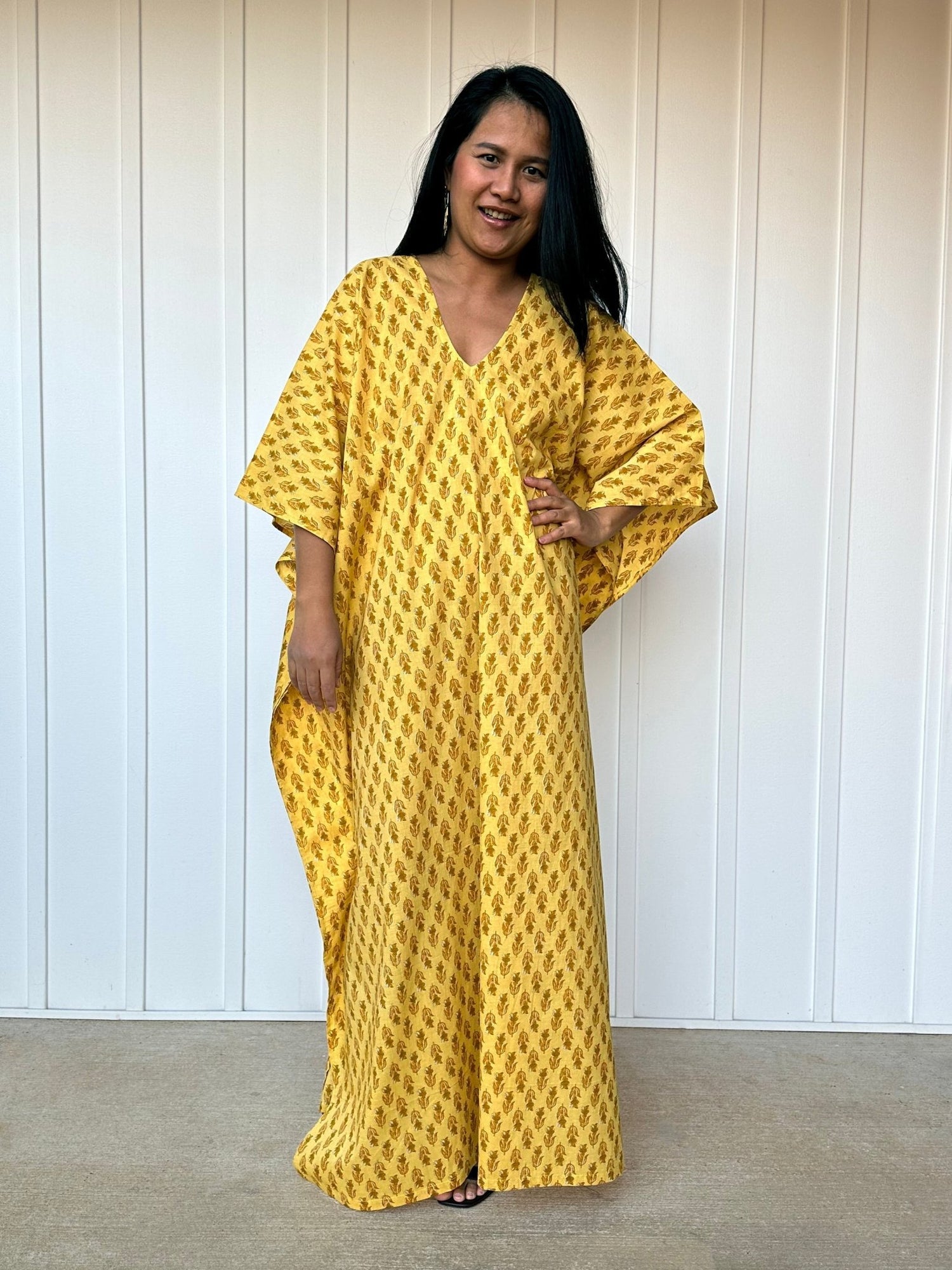 MALA handworks  56 Evelyn Kaftan in Yellow and Floral Pattern