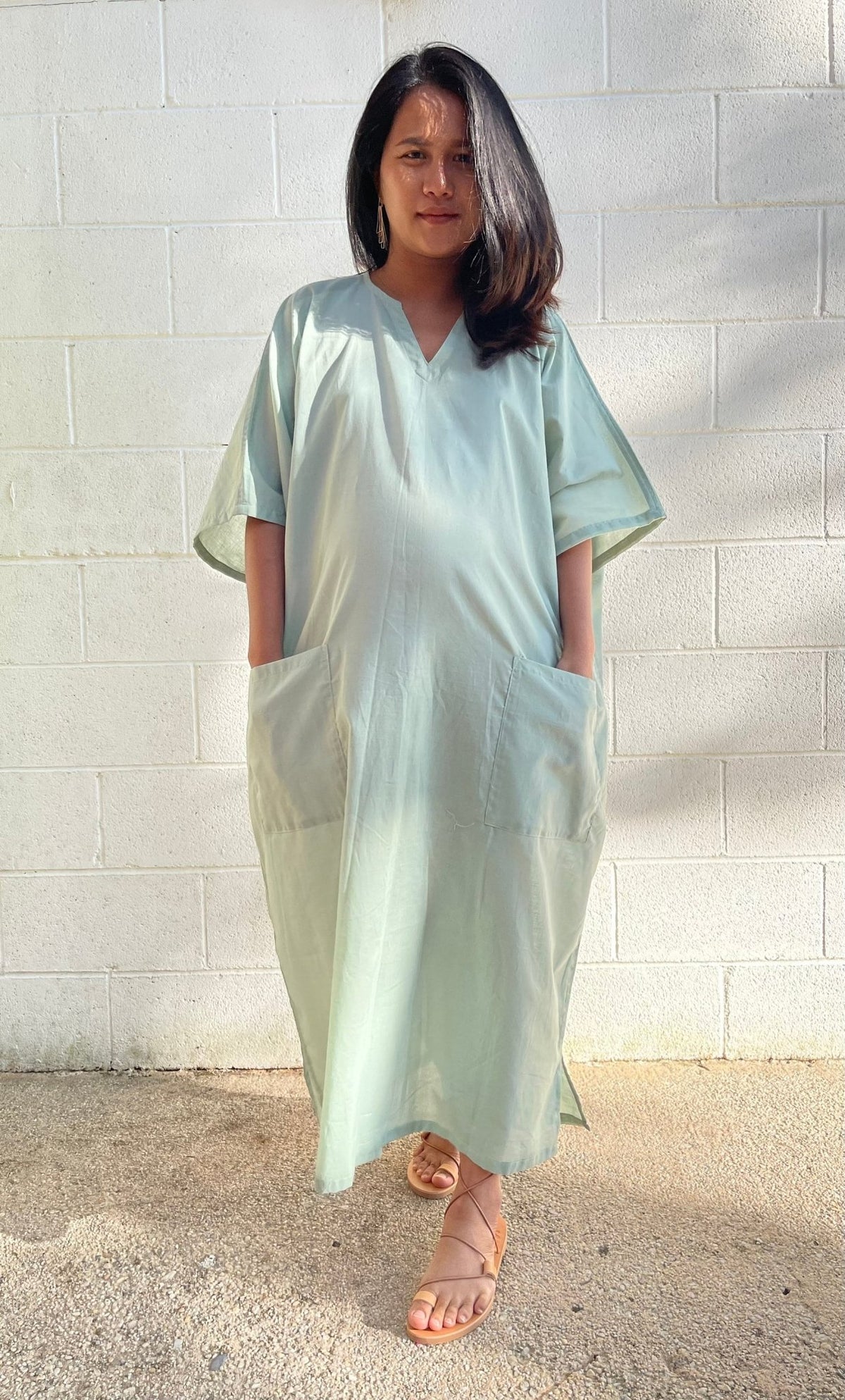 MALA handworks  Evelyn semi sheer Kaftan in Light Green with Pockets - Limited Edition