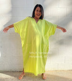 MALA handworks  Evelyn semi sheer Kaftan in Light Green Yellow with Pockets - Limited Edition