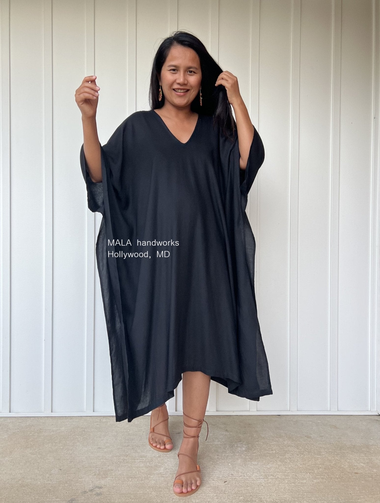 MALA handworks  Fiona Fiona Midi Kaftan in Black
