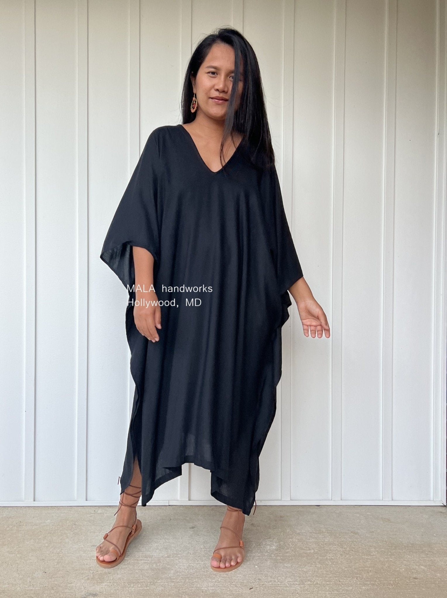 MALA handworks  Fiona Fiona Midi Kaftan in Black