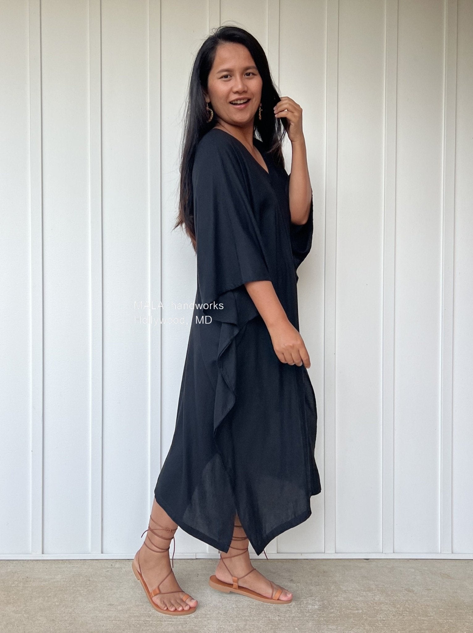 MALA handworks  Fiona Fiona Midi Kaftan in Black