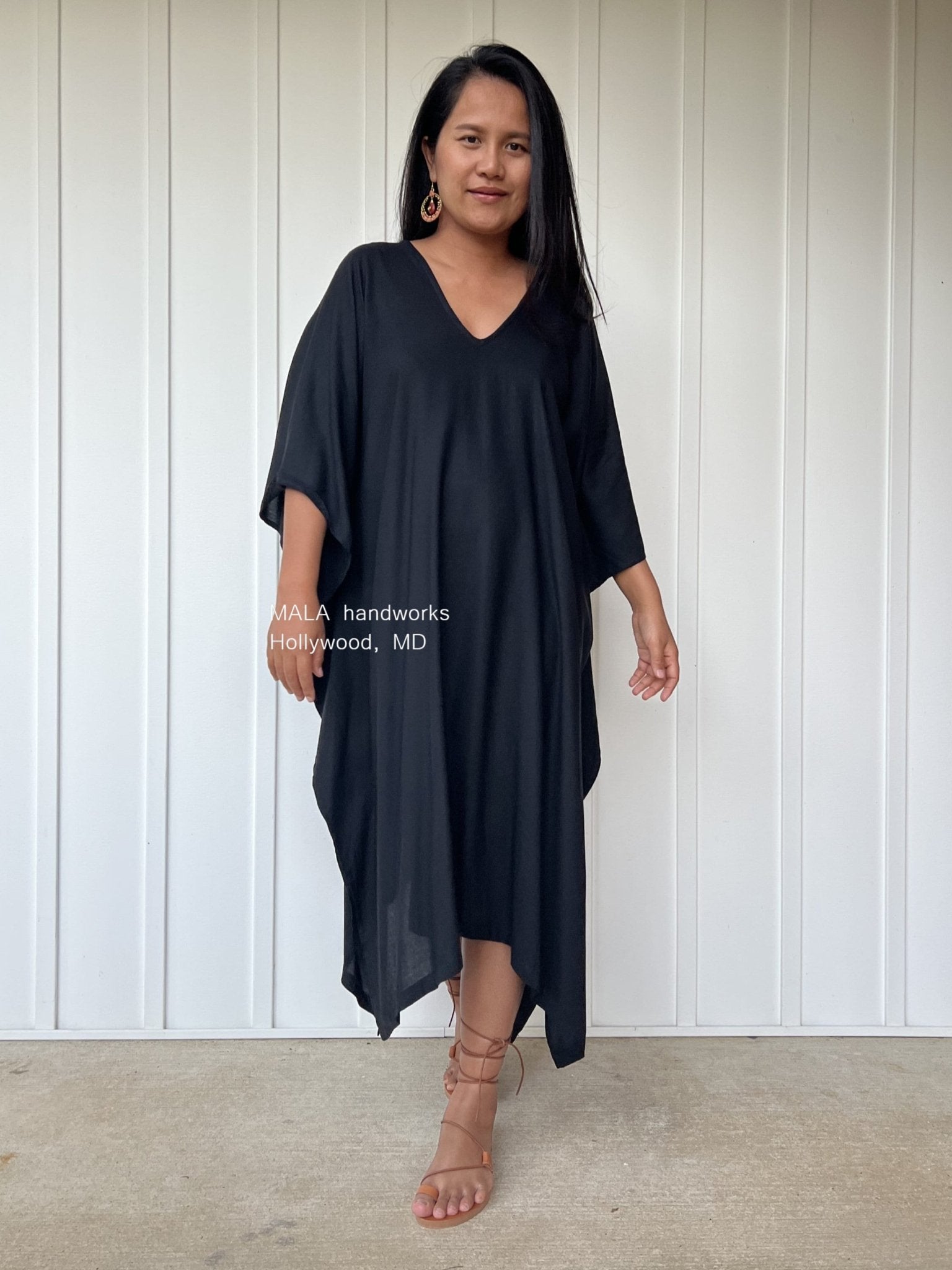 MALA handworks  Fiona Fiona Midi Kaftan in Black