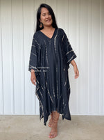 MALA handworks  Fiona Midi Kaftan in Black Tie Dye