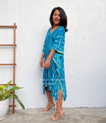 MALA handworks  Fiona Midi Kaftan in Blue Teal Tie Dye