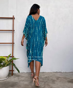 MALA handworks  Fiona Midi Kaftan in Blue Teal Tie Dye