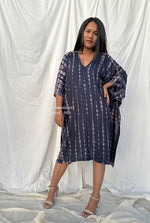 MALA handworks  Fiona Midi Kaftan in Dark Blue and Purple Tie Dye