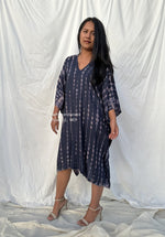 MALA handworks  Fiona Midi Kaftan in Dark Blue and Purple Tie Dye