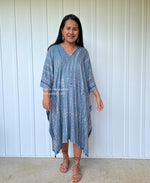 MALA handworks  Fiona Midi Kaftan in Gray and Blue Tie Dye