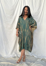 MALA handworks  Fiona Midi Kaftan in Green and Yellow Tie Dye