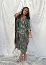 MALA handworks  Fiona Midi Kaftan in Green and Yellow Tie Dye