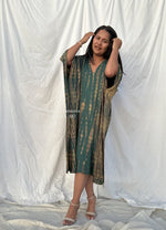 MALA handworks  Fiona Midi Kaftan in Green and Yellow Tie Dye
