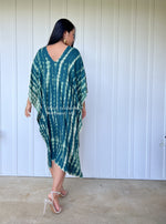 MALA handworks  Fiona Midi Kaftan in Green Teal Tie Dye