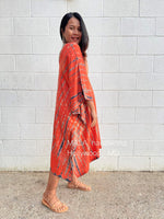 MALA handworks  Fiona Midi Kaftan in Orange and Black Tie Dye