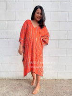 MALA handworks  Fiona Midi Kaftan in Orange and Black Tie Dye