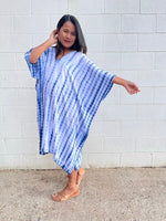 MALA handworks Fiona Midi Kaftan in White and Blue Tie Dye