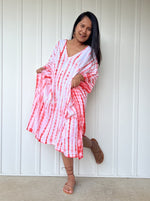 MALA handworks  Fiona Midi Kaftan in White and Orange Tie Dye