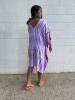 MALA handworks Fiona Midi Kaftan in White and Purple Tie Dye