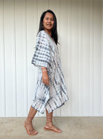 MALA handworks  Flora Midi Kaftan in White and Black Tie Dye