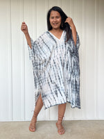 MALA handworks  Flora Midi Kaftan in White and Black Tie Dye