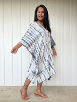MALA handworks  Flora Midi Kaftan in White and Black Tie Dye