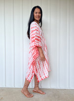 MALA handworks  Flora Midi Kaftan in White with Orange Tie Dye