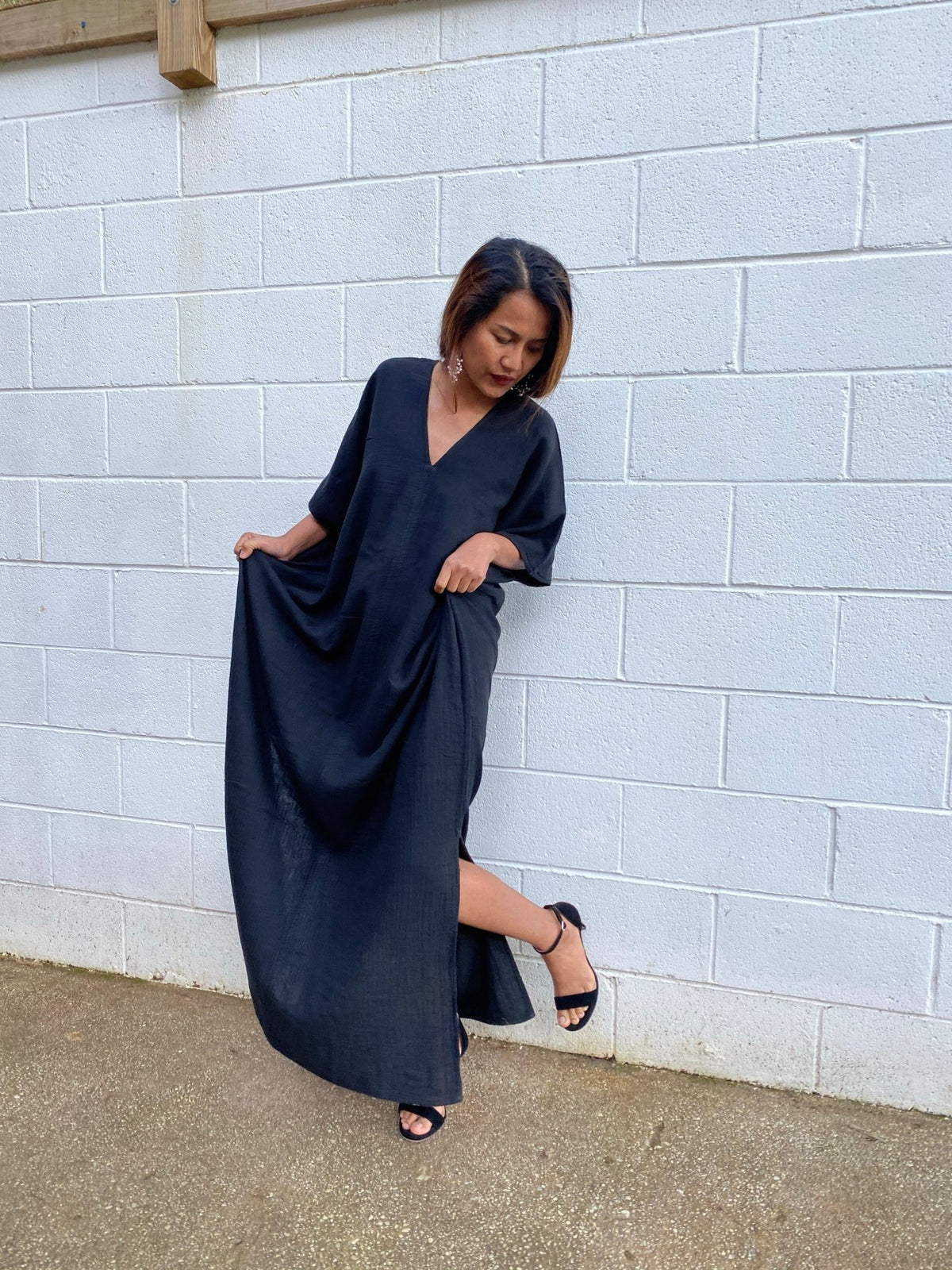 MALA handworks Gloria Double Gauze Cotton Kaftan in Black