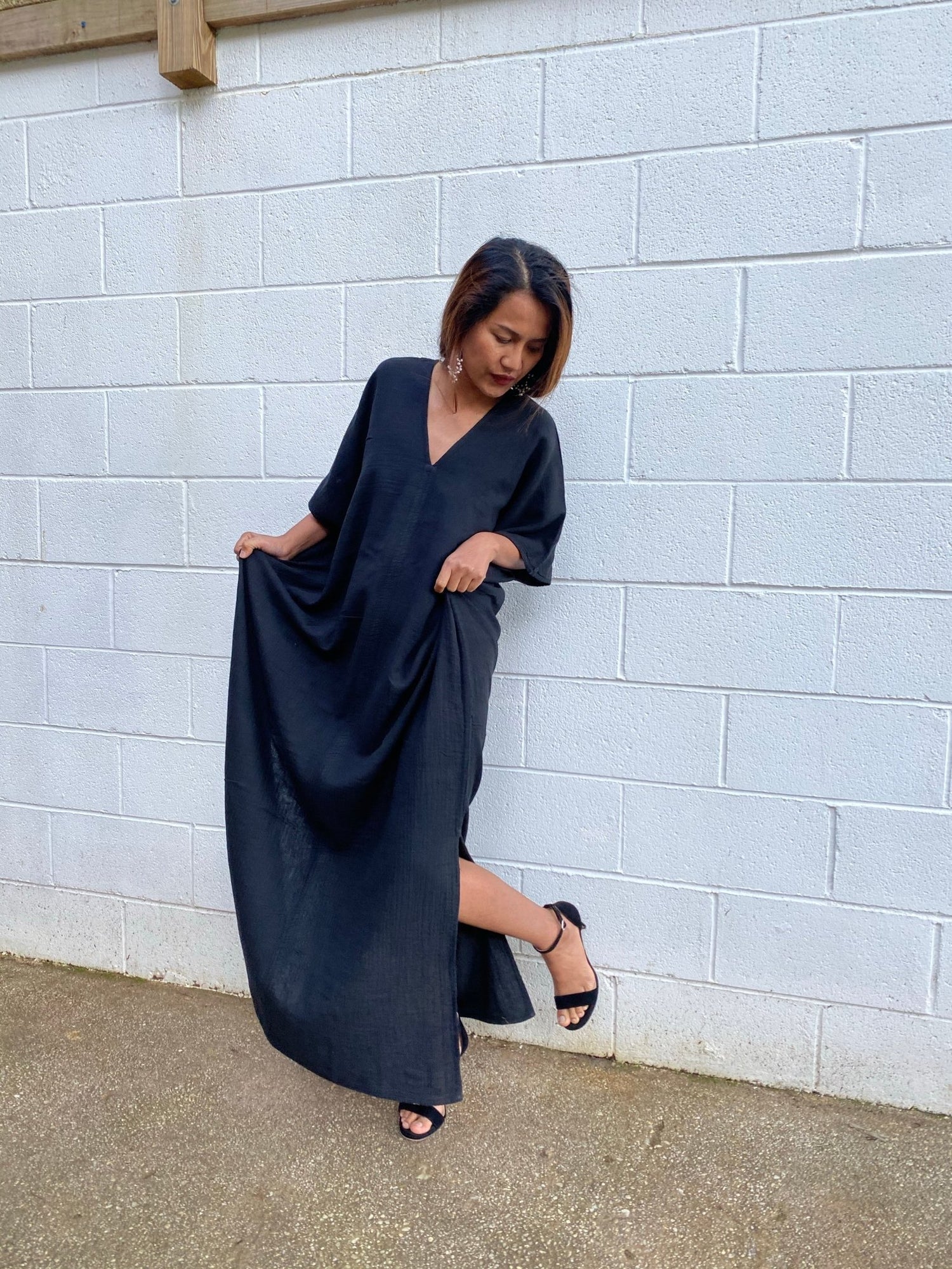 MALA handworks Gloria Double Gauze Cotton Kaftan in Black