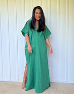 Mala Handworks 41 in Gloria Double Gauze Cotton Kaftan in Emerald Green