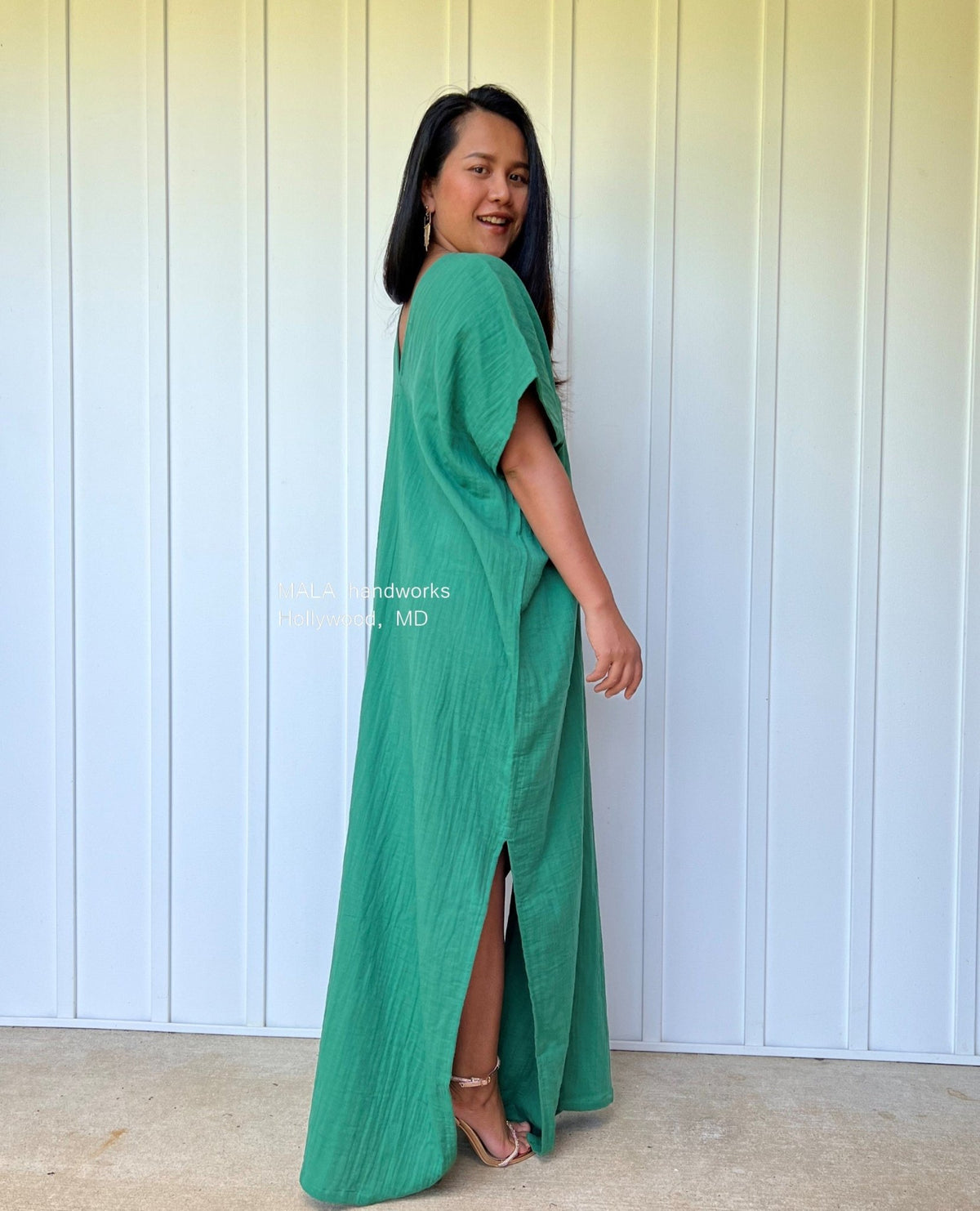 Mala Handworks Gloria Double Gauze Cotton Kaftan in Emerald Green