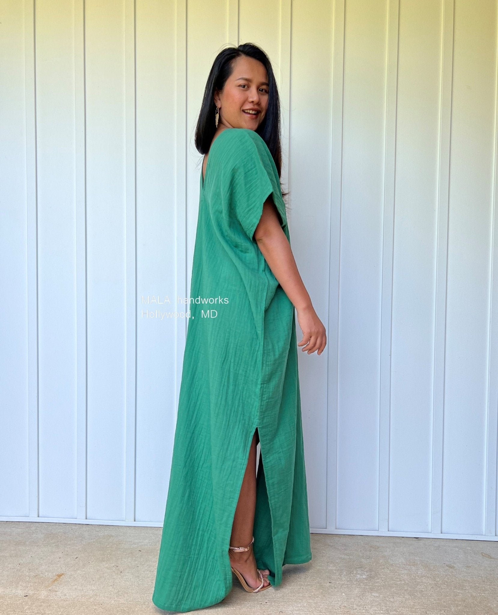 Mala Handworks Gloria Double Gauze Cotton Kaftan in Emerald Green