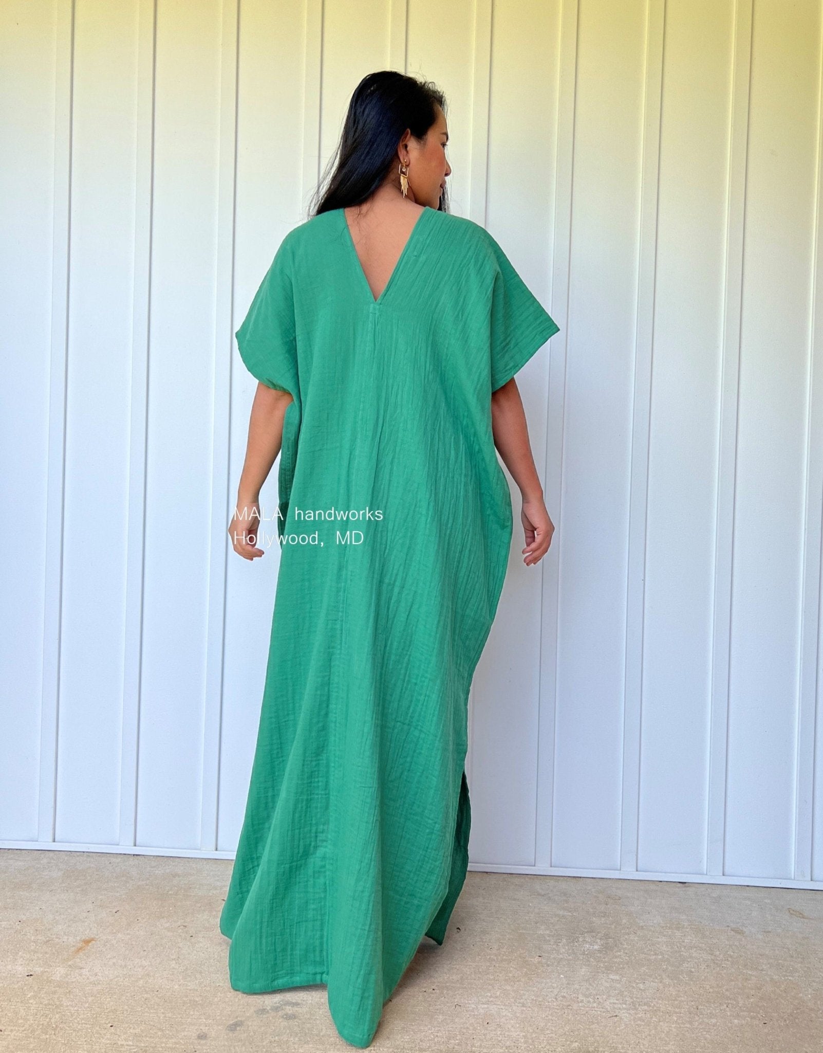Mala Handworks Gloria Double Gauze Cotton Kaftan in Emerald Green