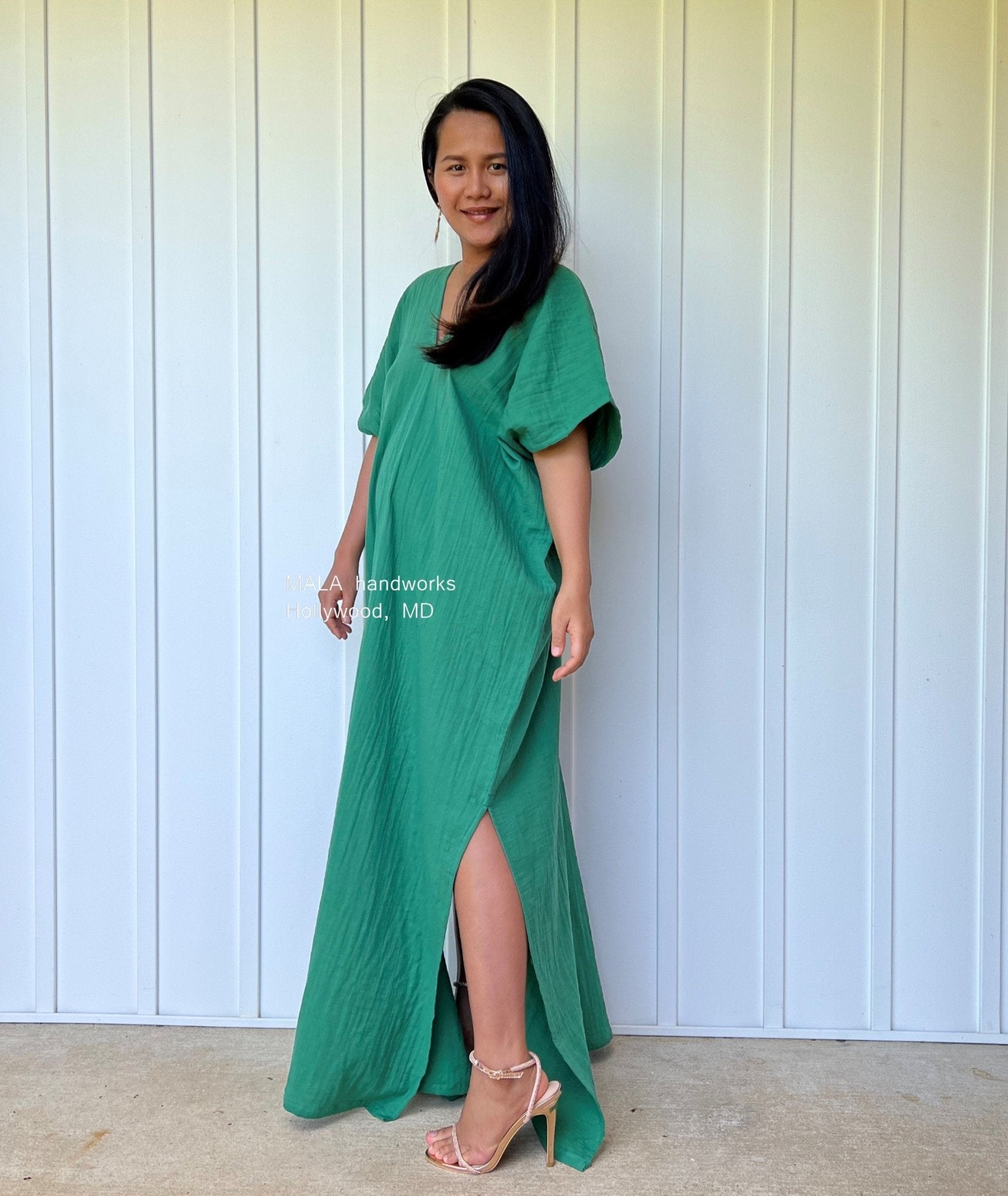 Mala Handworks Gloria Double Gauze Cotton Kaftan in Emerald Green