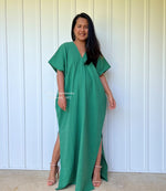 Mala Handworks 45 in Gloria Double Gauze Cotton Kaftan in Emerald Green