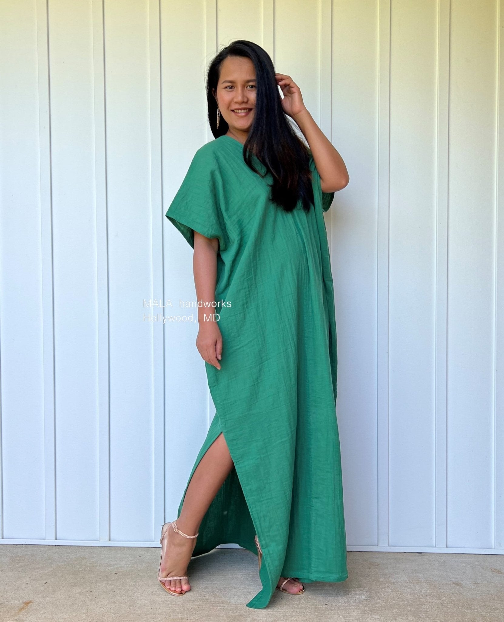 Mala Handworks Gloria Double Gauze Cotton Kaftan in Emerald Green