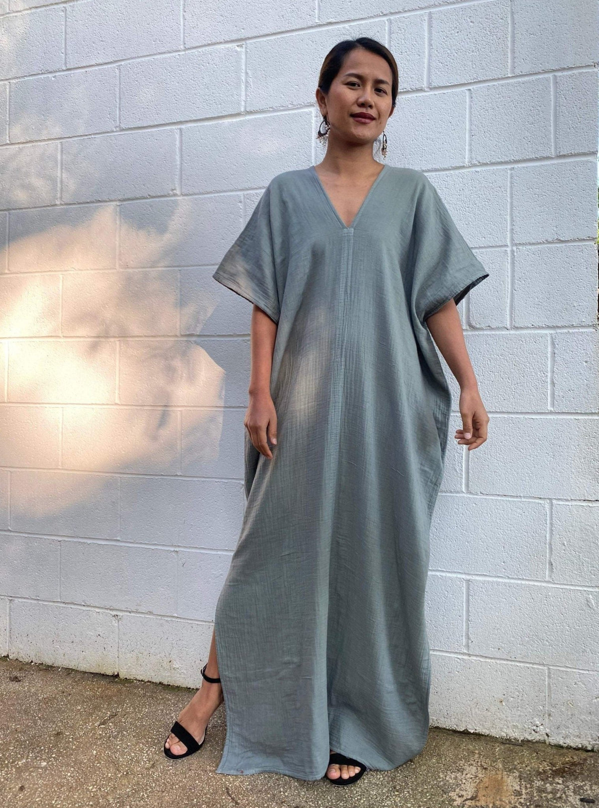 MALA handworks Gloria Double Gauze Cotton Kaftan in Green Sage