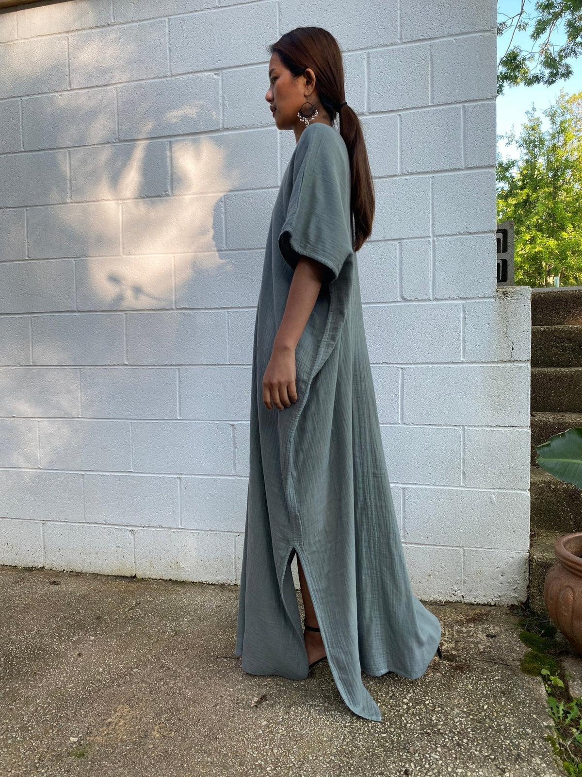 MALA handworks Gloria Double Gauze Cotton Kaftan in Green Sage