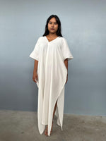 Gloria Double Gauze Cotton Kaftan in Natural White - Mala Handworks