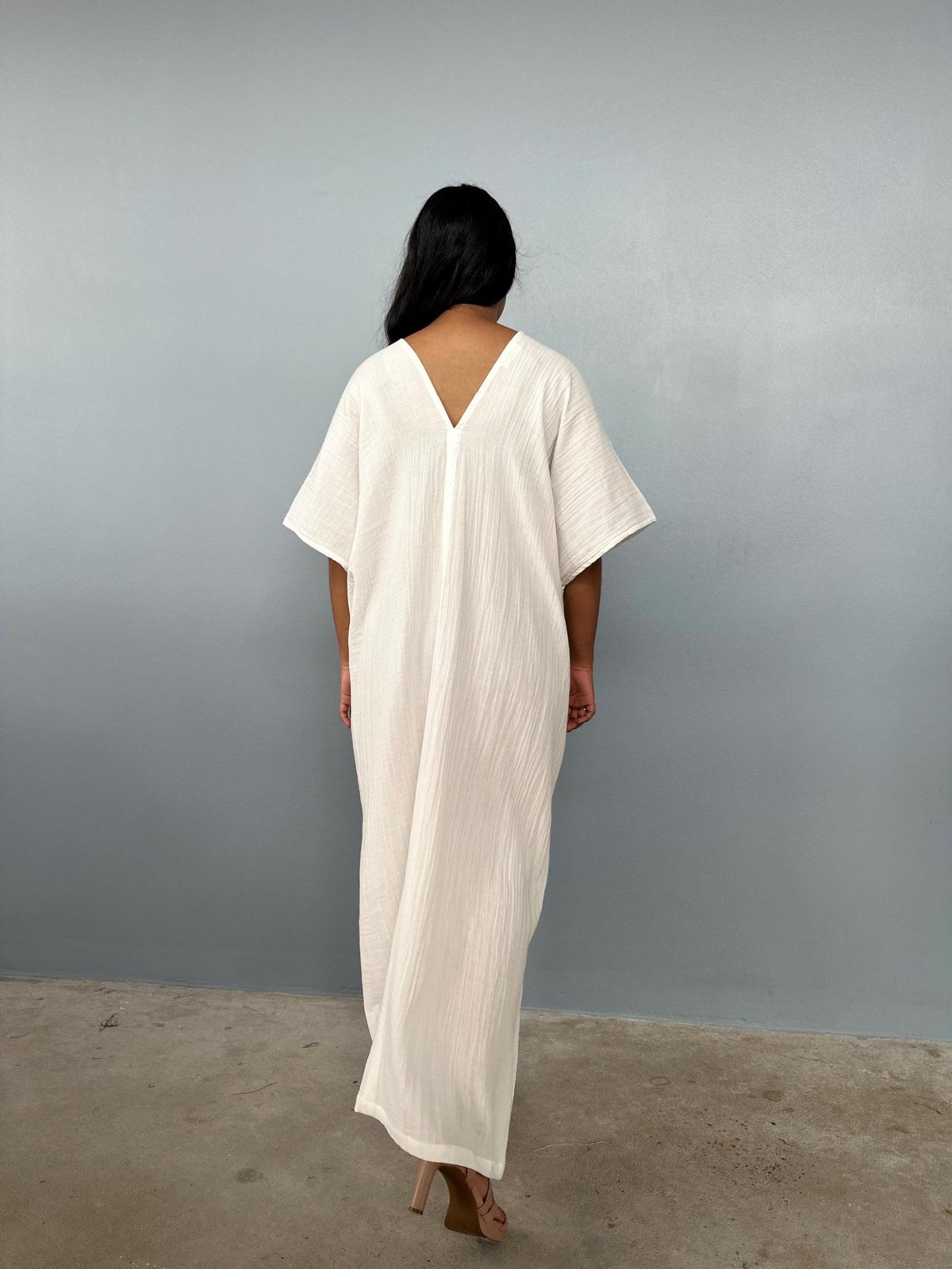 Gloria Double Gauze Cotton Kaftan in Natural White - Mala Handworks