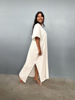 Gloria Double Gauze Cotton Kaftan in Natural White - Mala Handworks