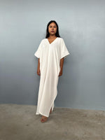 Gloria Double Gauze Cotton Kaftan in Natural White - Mala Handworks