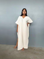 Gloria Double Gauze Cotton Kaftan in Natural White - Mala Handworks