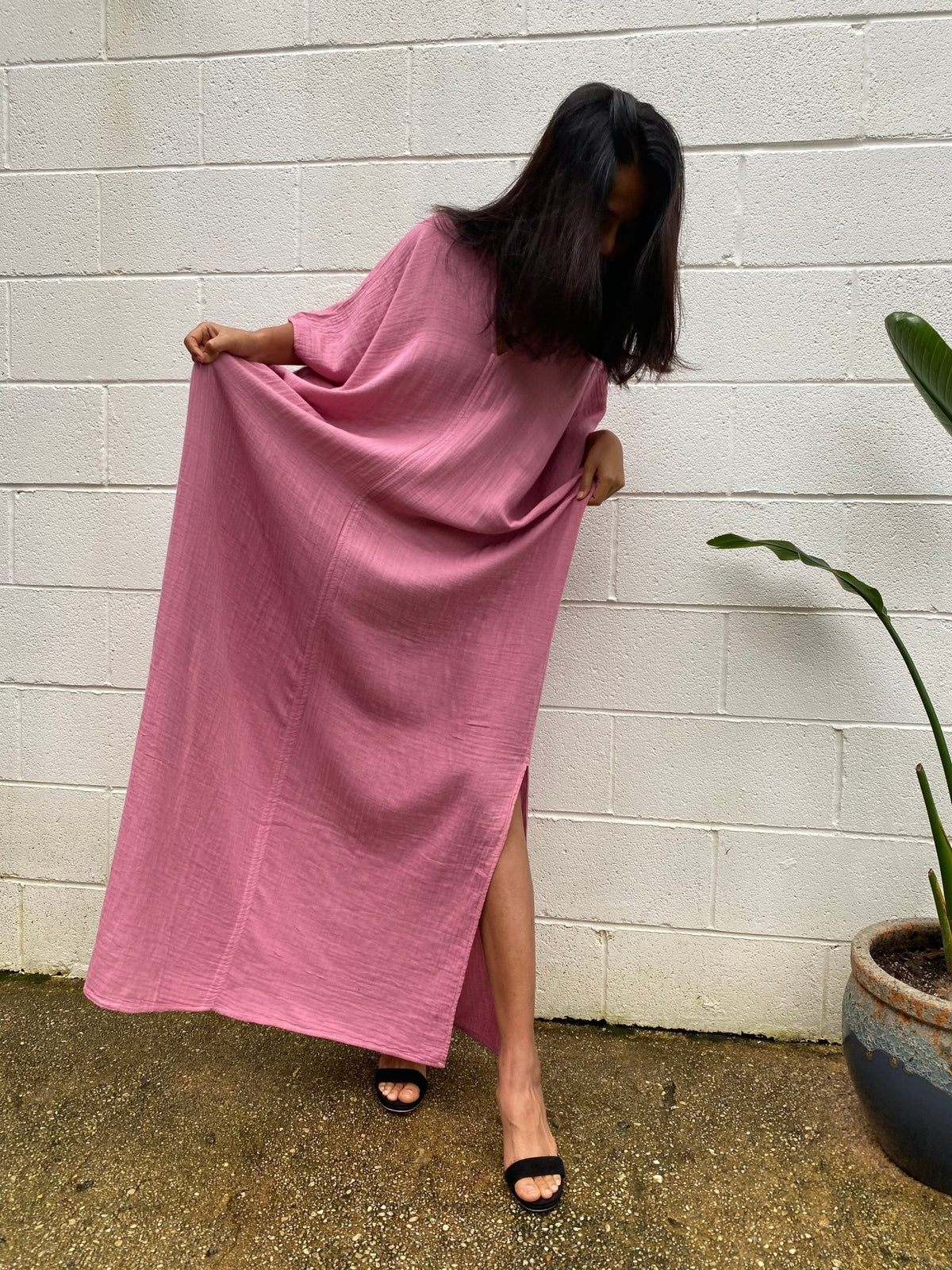MALA handworks Gloria Double Gauze Cotton Kaftan in Pink